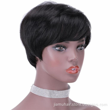 Natural Black Straight Brazilian Remy Hair Wigs  For Women short bob human hair wigs with bangs